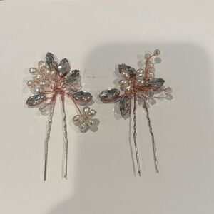 Rose Gold Pearl & Crystal Floral Hair Pins - Women Accessories